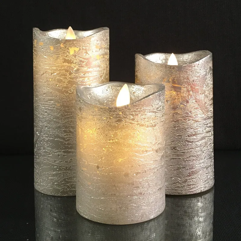 LED blockljus - 3 st. - 12/15/17 cm - m/3D-låga - (fler färger)