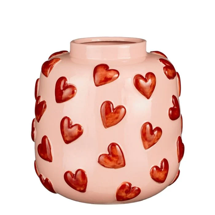 Vas rosa med röda hjärtan 28 cm hög