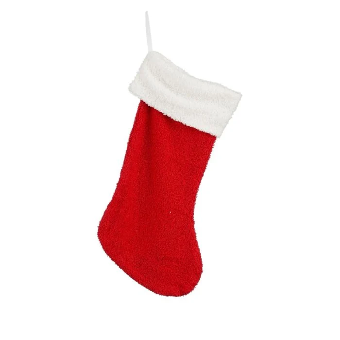 Julstrumpa i plysch röd och vit