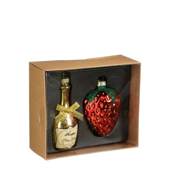 Julgranskulor i set champagne