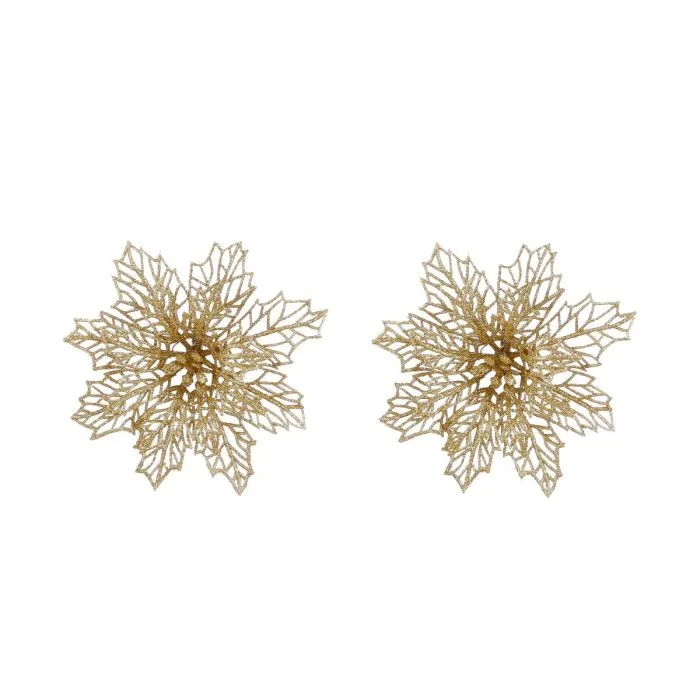 Julstjärnor med klämma 2-pack guld