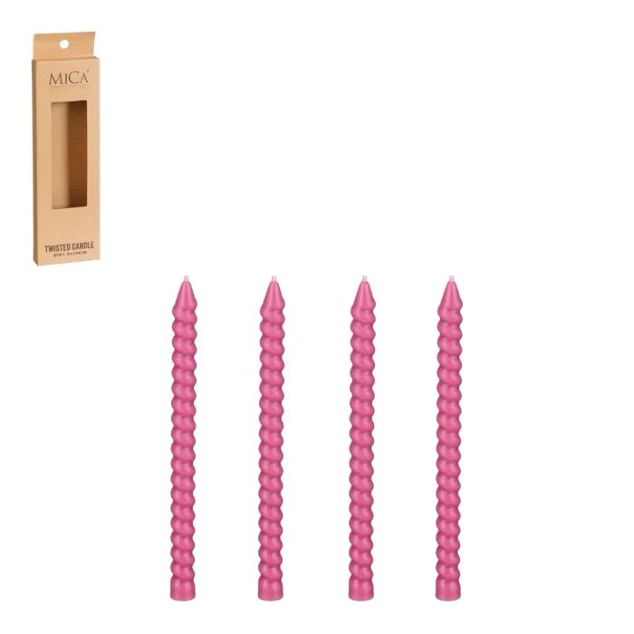 Tunna vridna ljusstakar 4-pack rosa