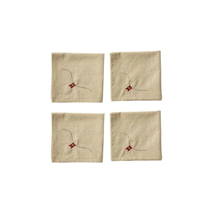 Tygservetter med flagga 4-pack linnefärgade