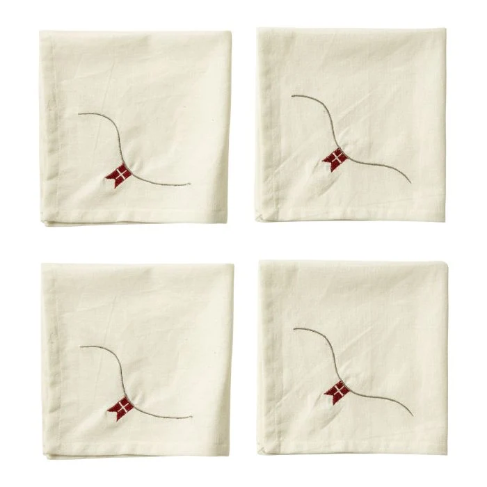 Tygservetter med flagga 4-pack vita