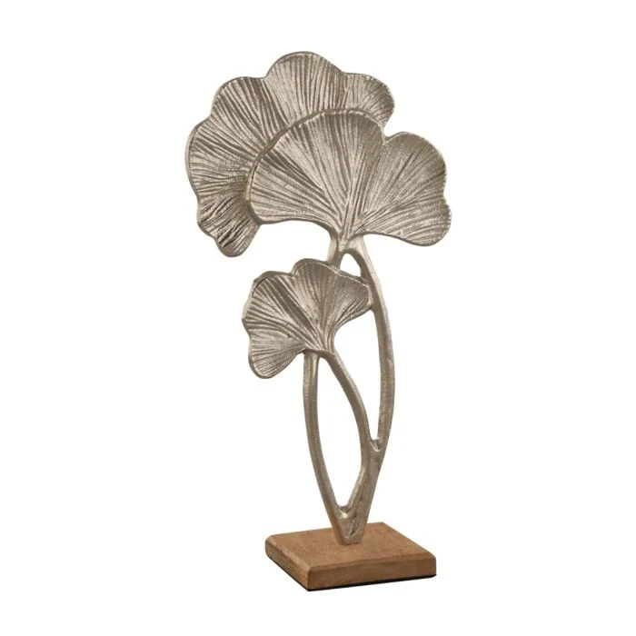 Skulptur med tropiska blad i silverfärgad