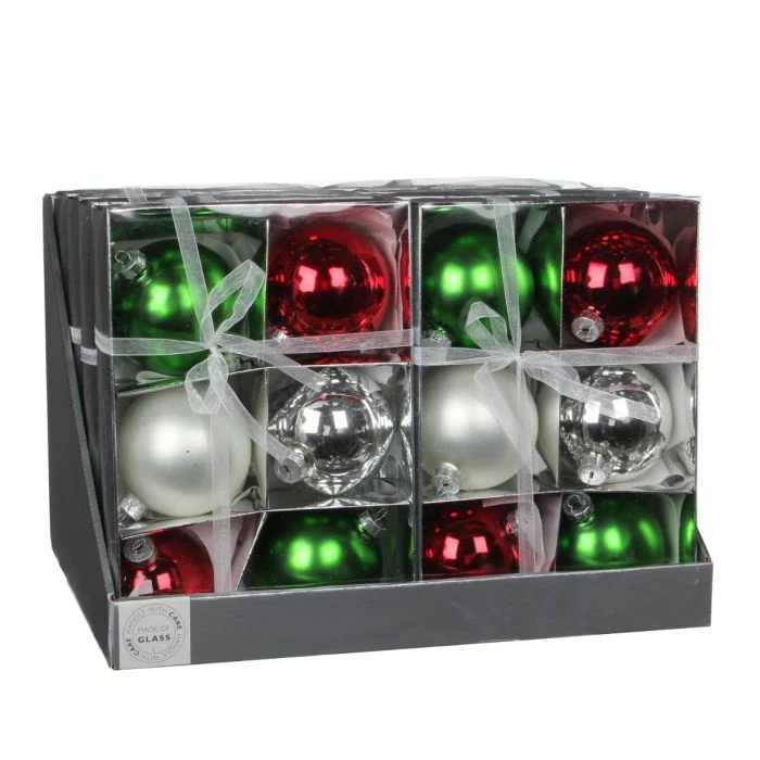 Julkulor i 6-pack röd-silver-grön-vit