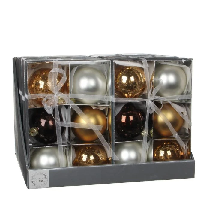 Julgranskulor i 6-pack guld-vit-brunt