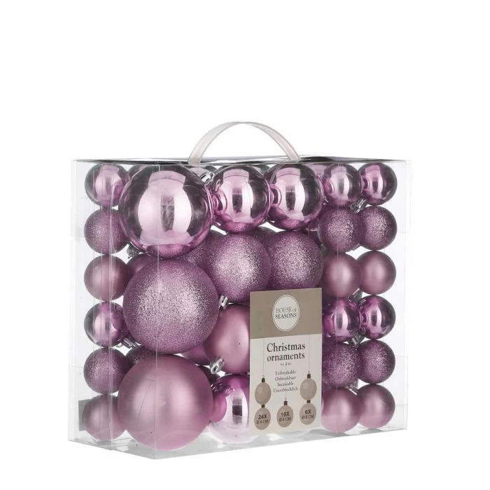Julkulor i plast lila 46-pack