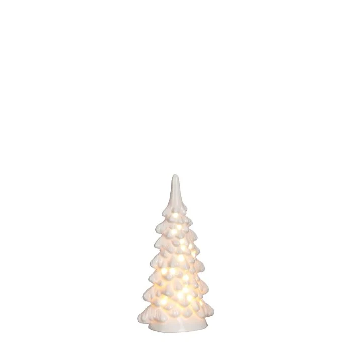Vit gran med LED-ljus 18 cm hög