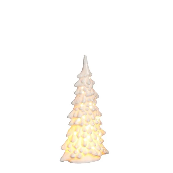 Vit gran med LED-ljus 29 cm hög