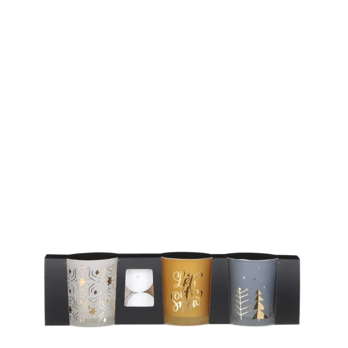 Värmeljushållare 3-pack jul vit guld blå