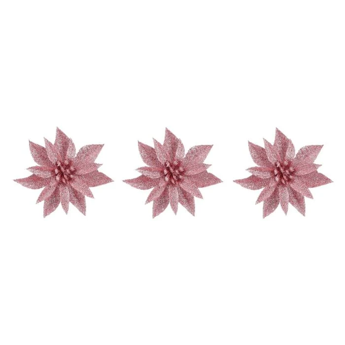 Julstjärnor med klämma och glitter 3-pack rosa