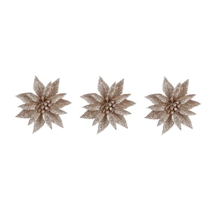 Julstjärna med klämma i champagne 3-pack
