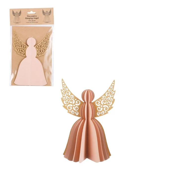 Handgjord ängel utan gloria rosa 19 cm hög