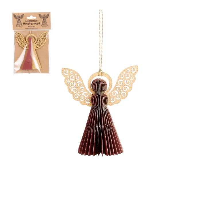 Handgjord ängel mörkröd 12 cm hög