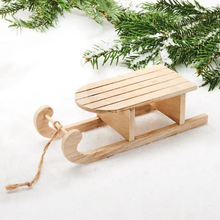 Träsläde med snöre stor