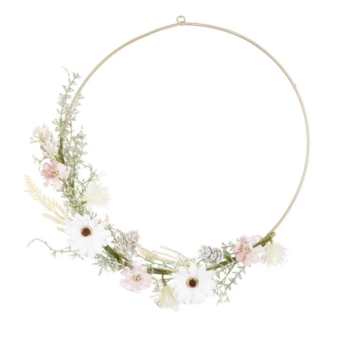 Ring med konstgjorda rosa/krämfärgade blommor