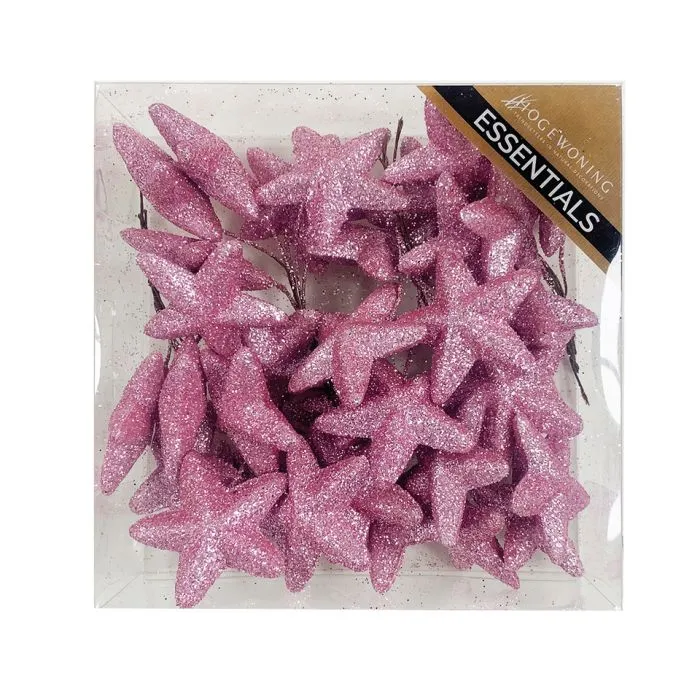 Glitterstjärnor på tråd rosa