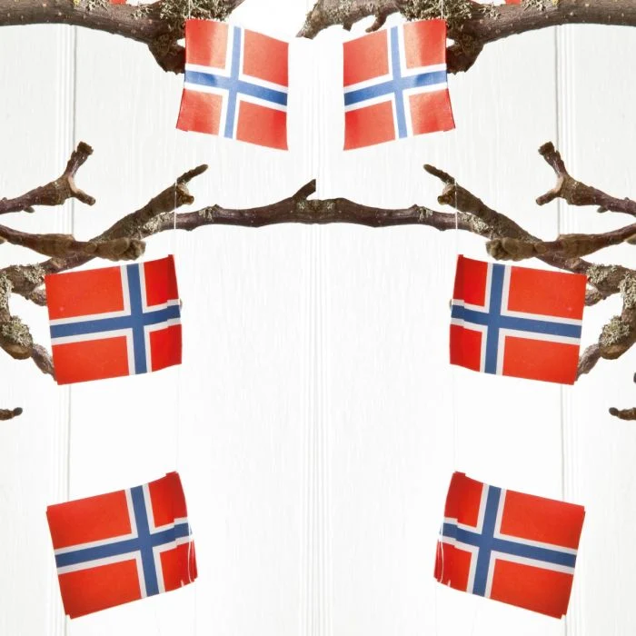 Flagggirlang med norska flaggor
