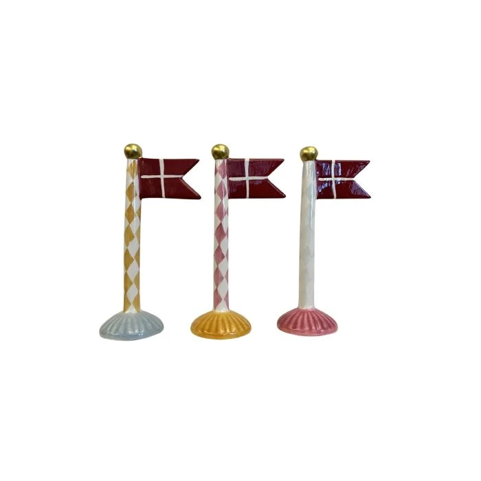 Flaggstång med spetsig flagga 14 cm hög harlekin