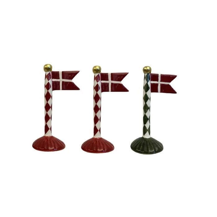 Flaggstång med spetsig flagga 14 cm hög harlekinmönster