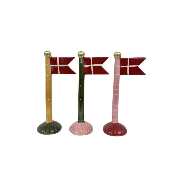Flaggstång med spetsig flagga 19 cm hög gulgrön rosa