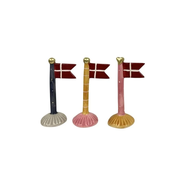 Flaggstång med spetsig flagga 14 cm hög blå gul rosa