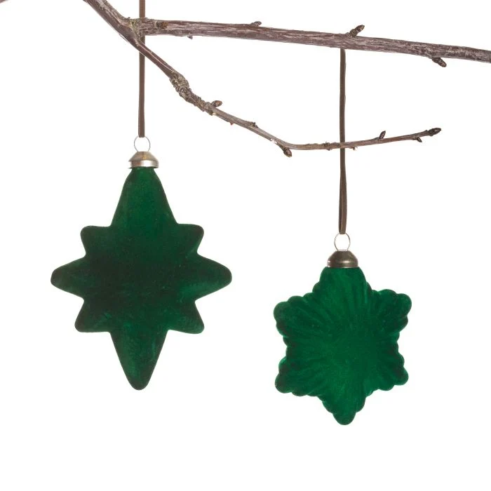 Julgranskulor Stjärnor i grön velour