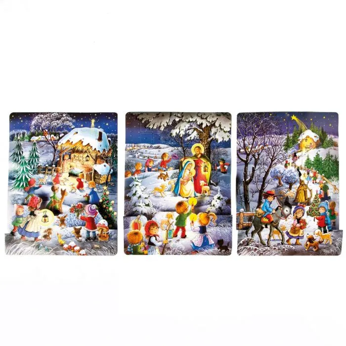Julkalender med Jesusbarnet och landskap