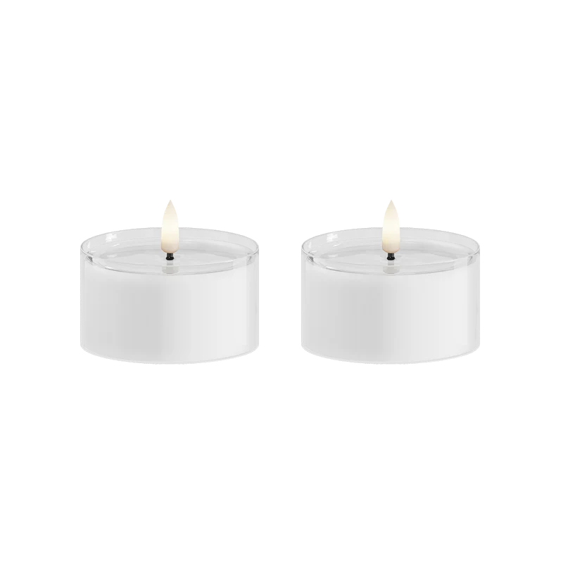 LED Waxinelichtjes in glas 2 stuks, Ø 7,5 x 4,3 cm Wit