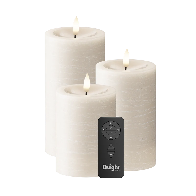 LED Stompkaarsen Set van 3, Ø 7,5 x 10/12,5/15 cm Ivoor