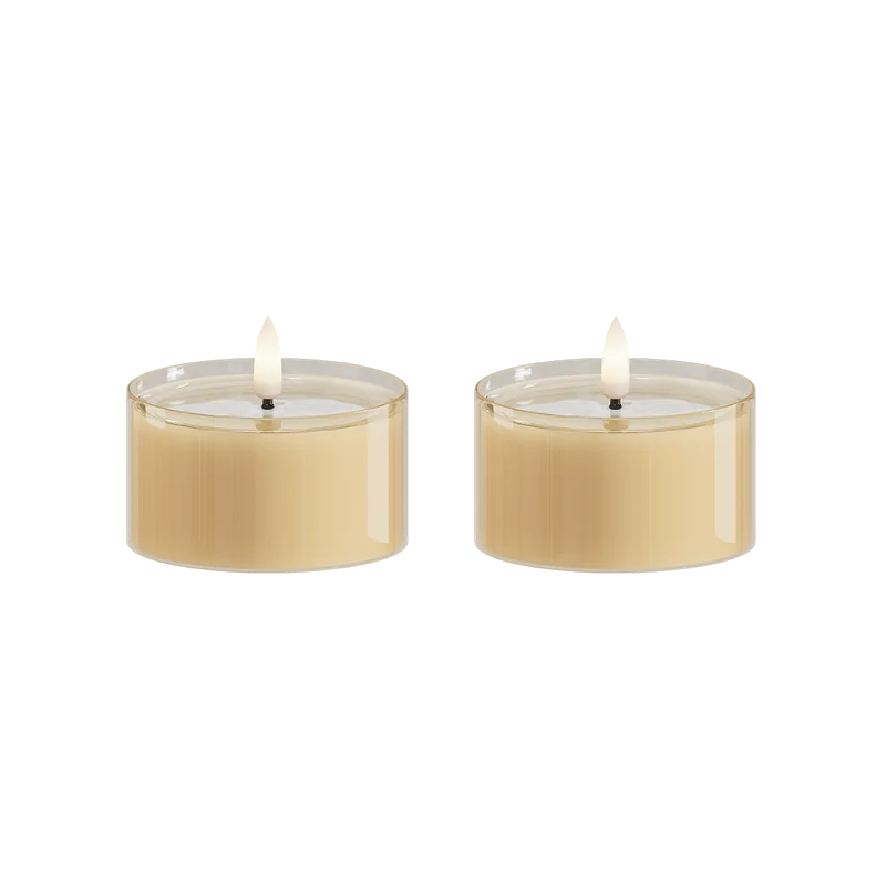 LED Fyrfadslys i Glas 2 stk, Ø 7,5 x 4,3 cm Ravgul