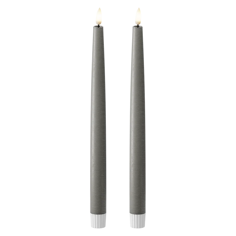 LED Kronelys 2 stk, Ø 2,2 x 29 cm Mørkegrå
