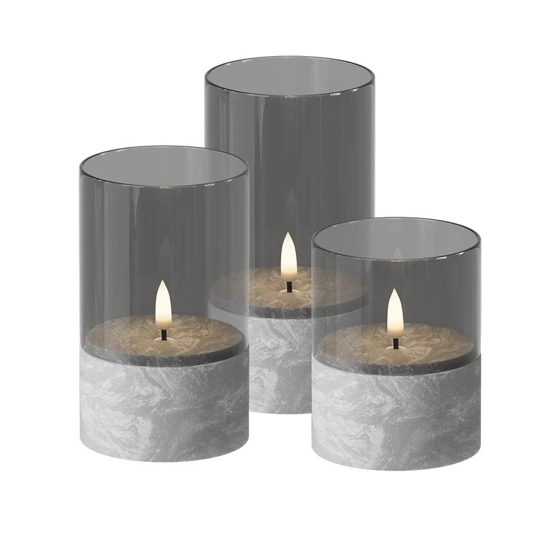 LED Glazen kaarsen Set van 3, Ø 8 x 10/12,5/15 cm Cement