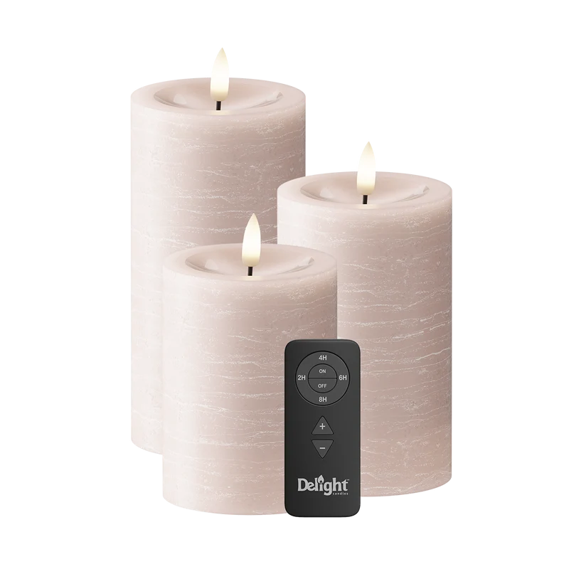 LED Stompkaarsen Set van 3, Ø 7,5 x 10/12,5/15 cm Roze