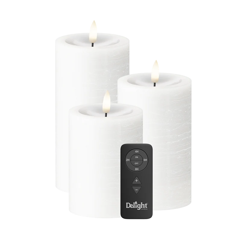 LED Stompkaarsen Set van 3, Ø 7,5 x 10/12,5/15 cm Wit