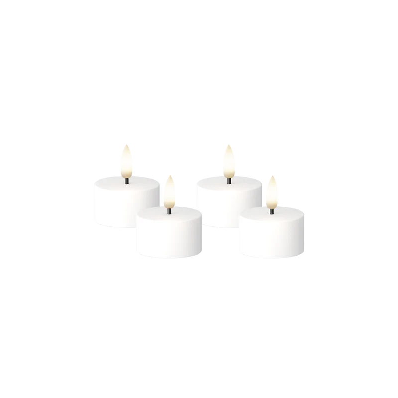LED Mini Fyrfadslys Flat Top 4 stk, Ø 3,8 x 2 cm Hvid