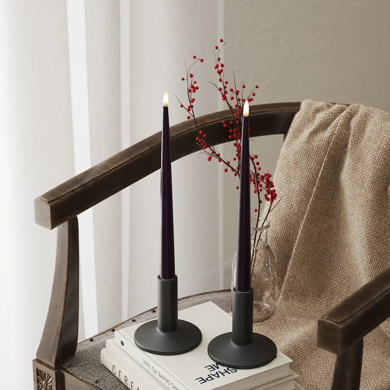 LED Kertelys med Lak, 2 stk (28 cm) Mørkelilla