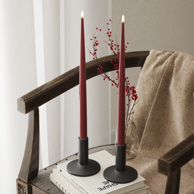 LED Kertelys med Lak, 2 stk (38 cm) Bordeaux