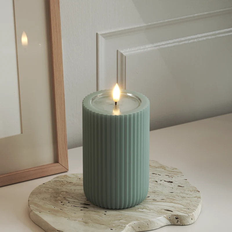 Unique LED Ribbelkaarsen D 8 x 12,5 cm Saliegroen