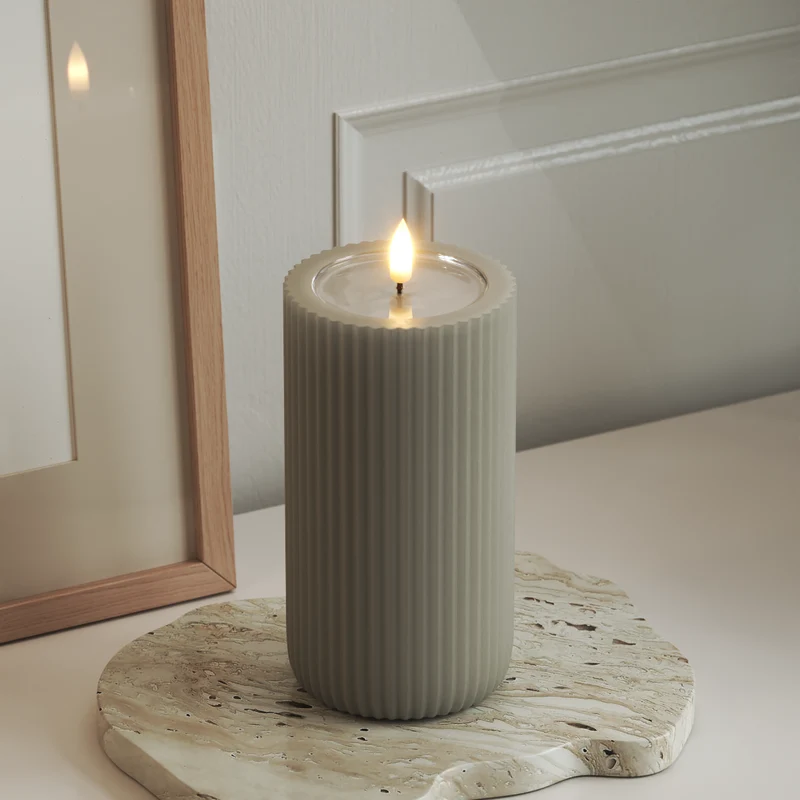 Unique LED Ribbelkaarsen D 8 x 15 cm Zand