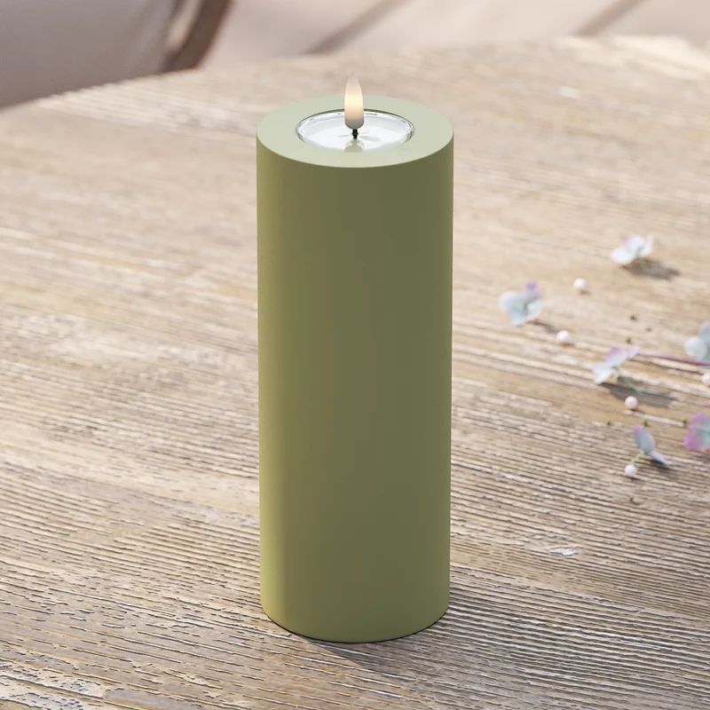 Udendørs LED Bloklys Ø 7,5 x 20 cm Olivengrøn