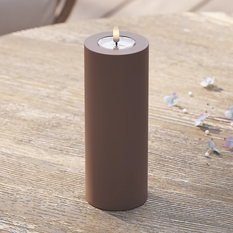 Udendørs LED Bloklys Ø 7,5 x 20 cm Karamel
