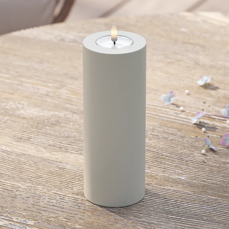 Udendørs LED Bloklys Ø 7,5 x 20 cm Sand