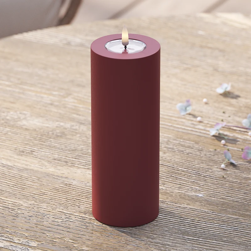 Udendørs LED Bloklys Ø 7,5 x 20 cm Bordeaux