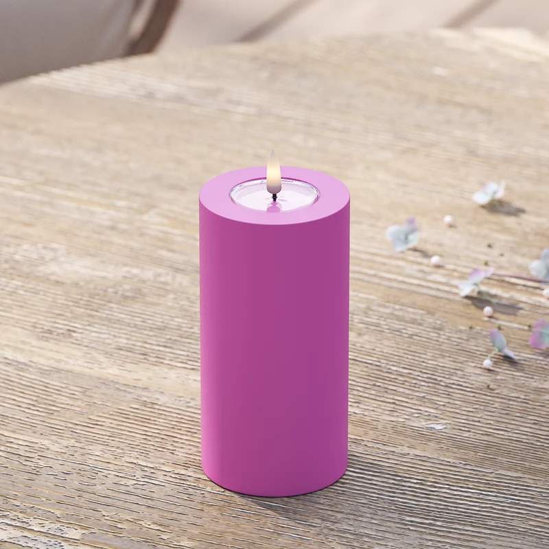 Udendørs LED Bloklys Ø 7,5 x 15 cm Magenta