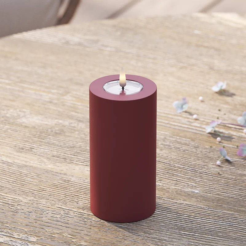 Udendørs LED Bloklys Ø 7,5 x 15 cm Bordeaux