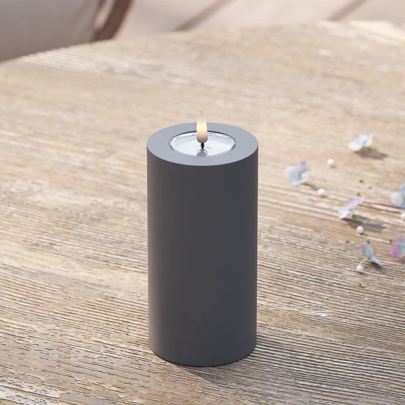 Udendørs LED Bloklys Ø 7,5 x 15 cm Grå