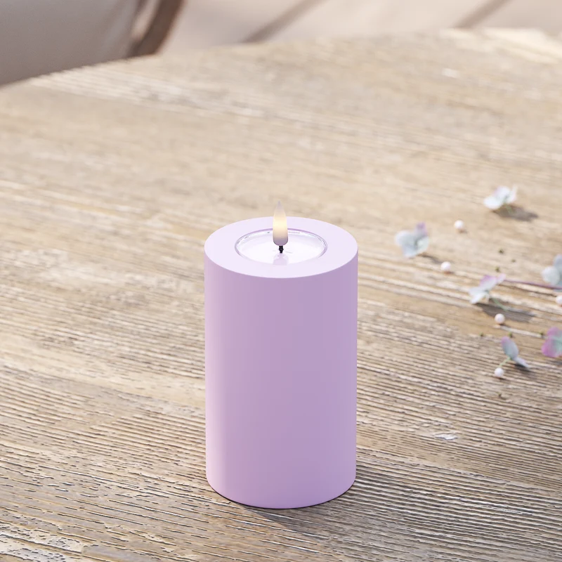 Udendørs LED Bloklys Ø 7,5 x 12,5 cm Lavendel
