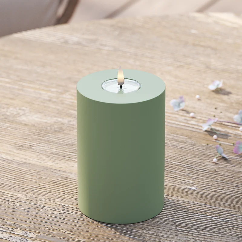 Udendørs LED Bloklys Ø 10 x 15 cm Støvet grøn